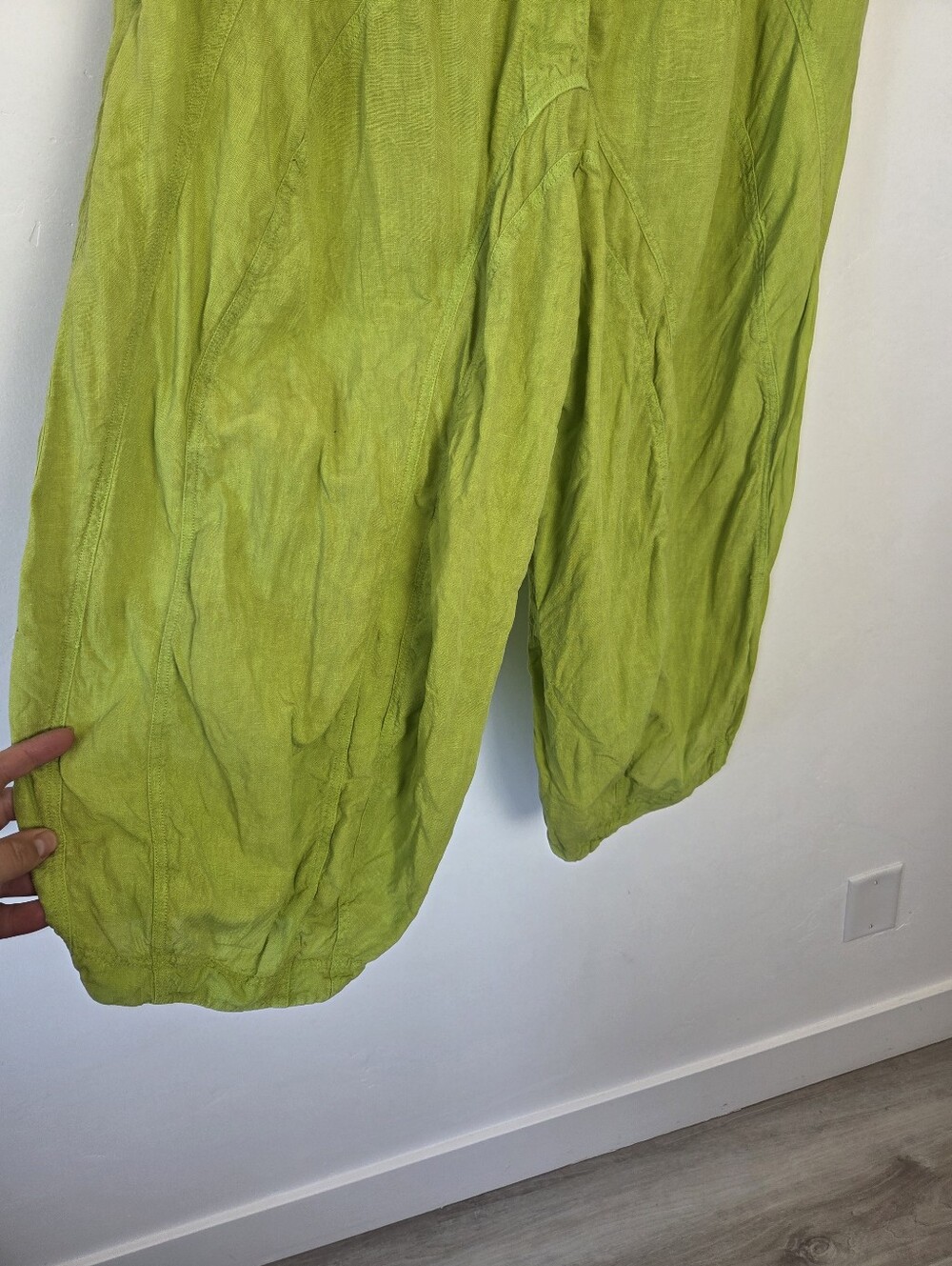 Studio Rundholz 100% Linen Lagenlook Barrel Leg Pants Lime Neon Green Poland S - Picture 3 of 10
